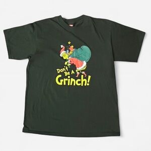 VINTAGE Y2K Forest Green Dr. Suess How The Grinch Stole Christmas T-Shirt Size L